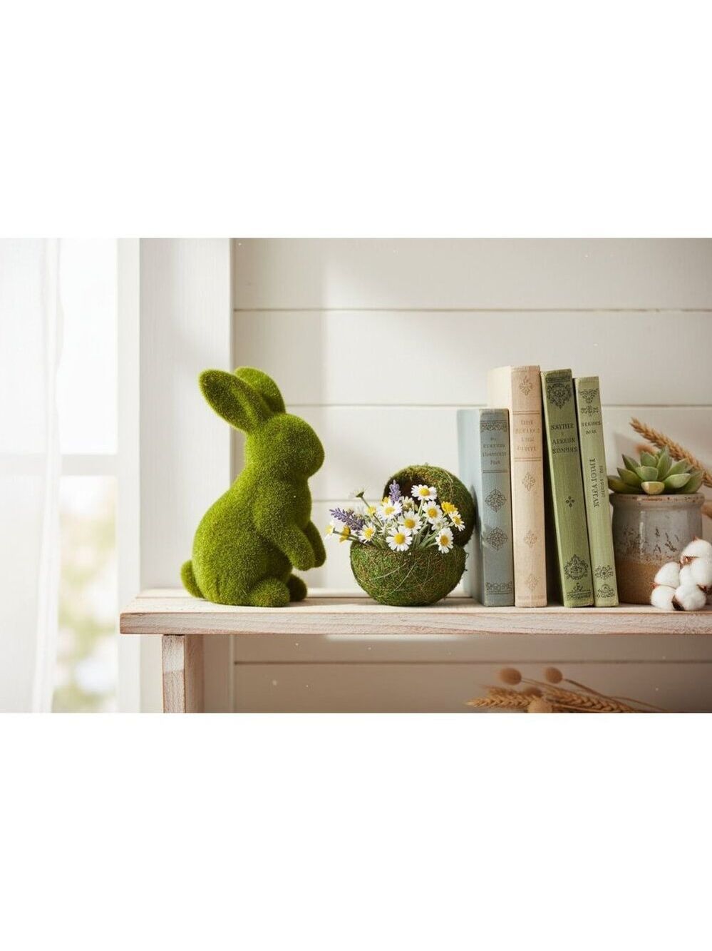 Moss Bunny Rabbit Figurine With Open Moss Balls Spring Easter Wreath Craft Suppl - Picture 3 of 13